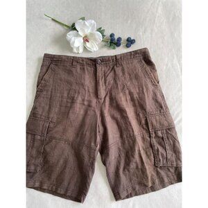 Old Navy Brown 100% Linen Mens Cargo Pocket Shorts Comfortable Casual Preppy 36